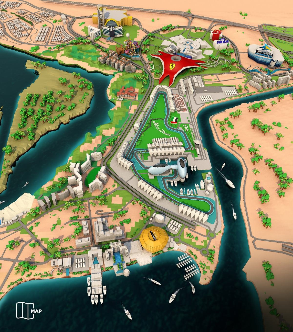 Illustrated map of Yas Island attractions